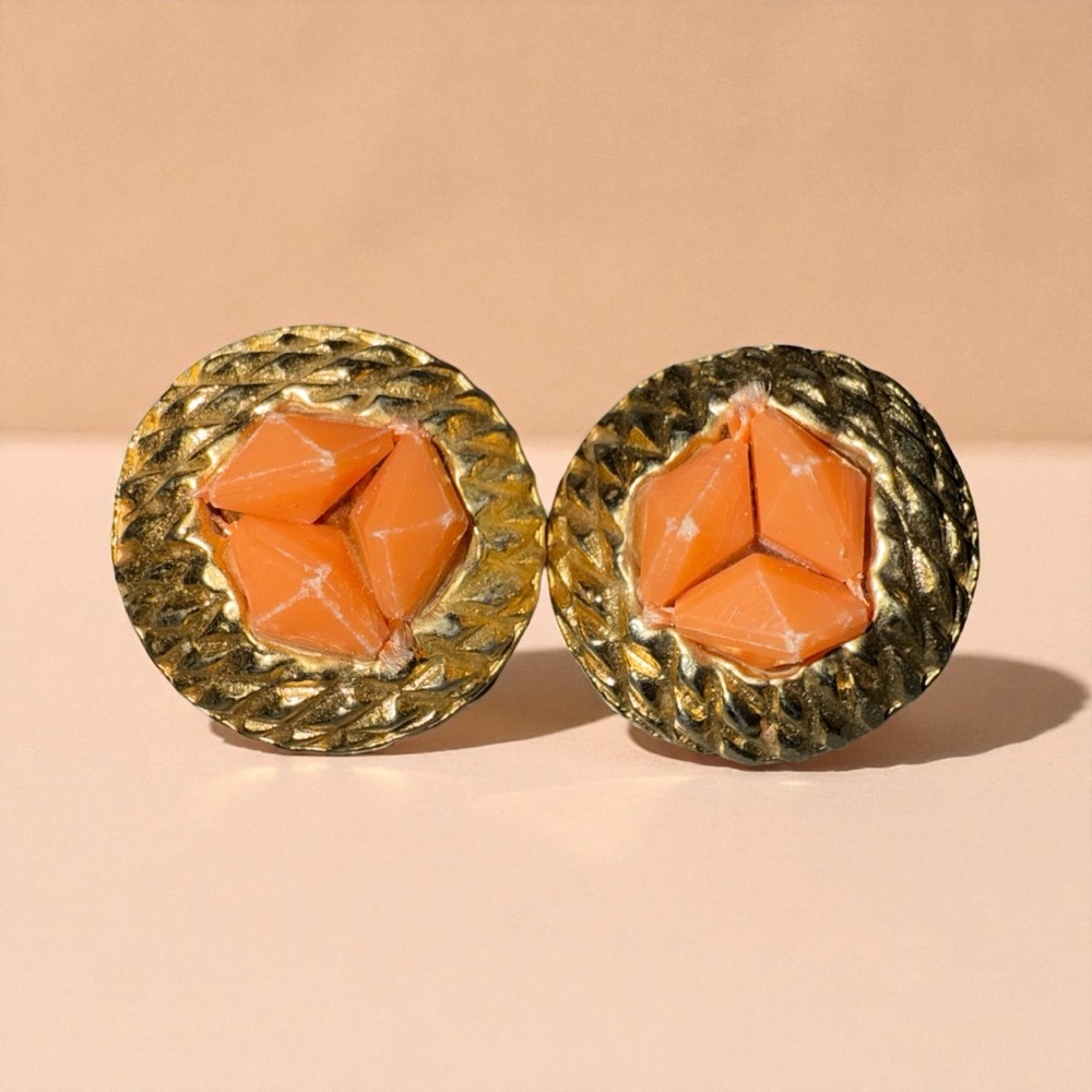 Vintage 1960s Gold Tone Tangerine Clip-On Earrings